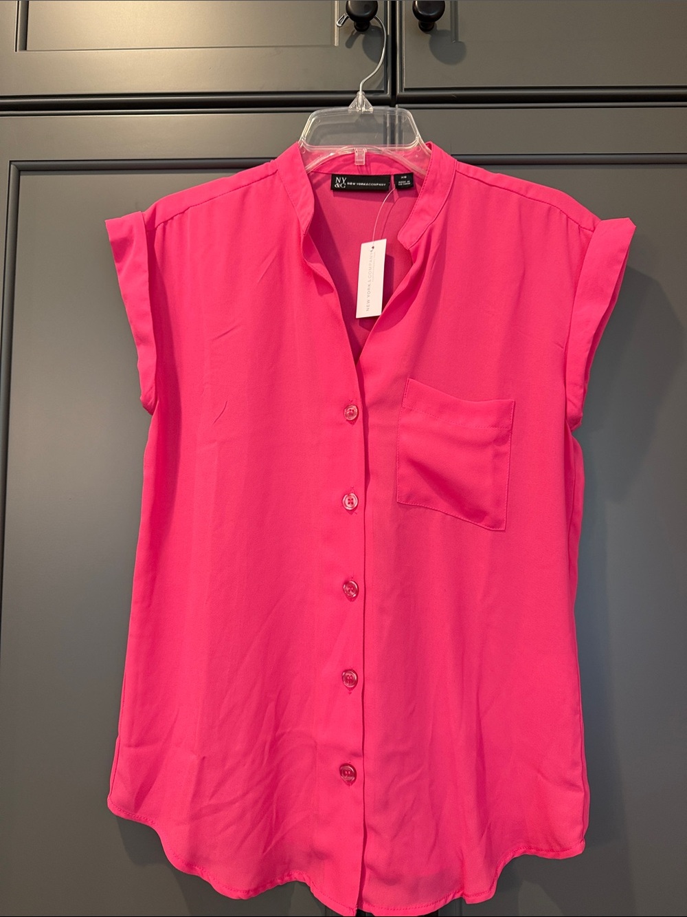 NY Collection Hot Pink Cap Sleeve Button-Down Blouse